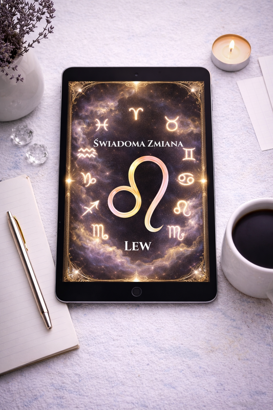 Talizman Świadomej Zmiany – Lew  Wewnętrzne Światło • Odrodzenie Tożsamości • Transformacja z Serca  Tapeta Zodiakalna + Przewodnik Rytualny