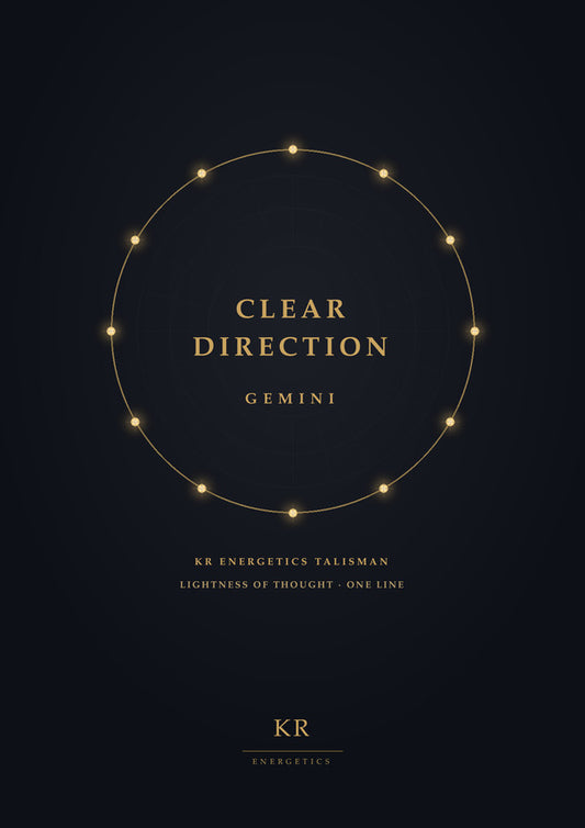 Clear Direction · Gemini · Lightness of thought, one line · KR Energetics Talisman