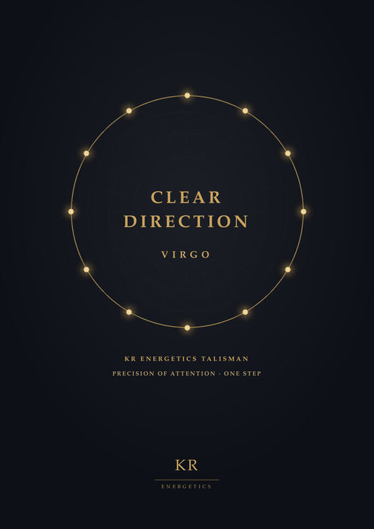 Clear Direction · Virgo · Precision of attention, one step · KR Energetics Talisman