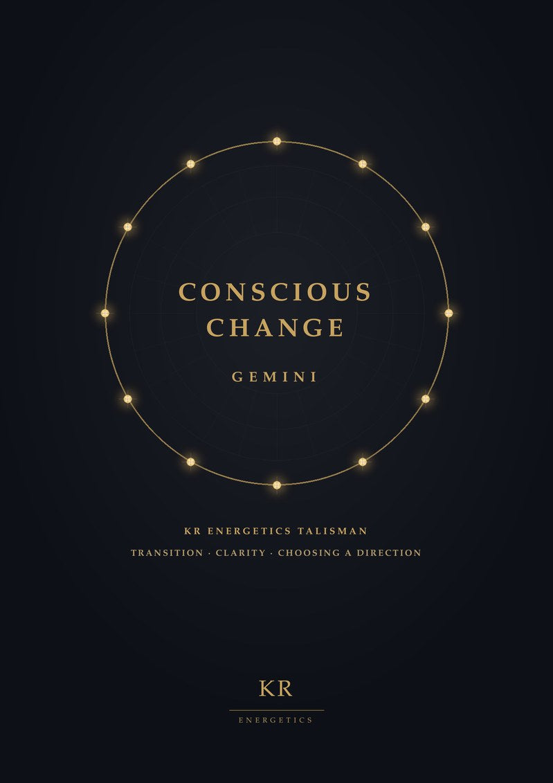 Conscious Change · Gemini · Transition, clarity, choosing a direction · KR Energetics Talisman
